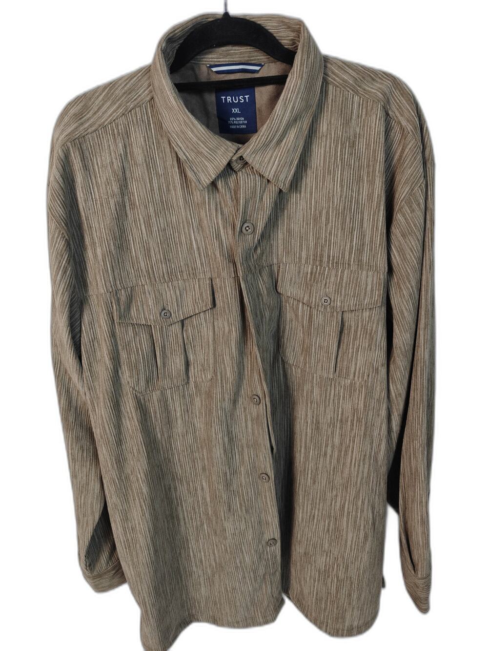 Trust Men's XXL Brown Textured Button Front Shirt Rayon Blend Long Sleeve